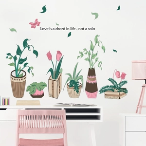 Potted Plants Wall Stickers PVC Waterproof Hand-painted Floral Butterfly Decals Inspirational Quotes Love Life DIY Wall Art Decor