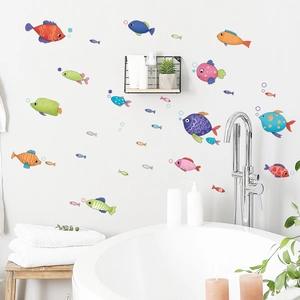 Cartoon Cute Fish Wall Stickers Waterproof PVC Sea Life Bathroom Wall Decals DIY Underwater World Kids Room Home Decor