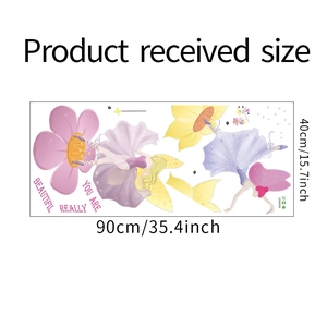 Detailliertes Format der Blumenfee-Wandaufkleber mit Maßen 90x40cm für das Kinderzimmer