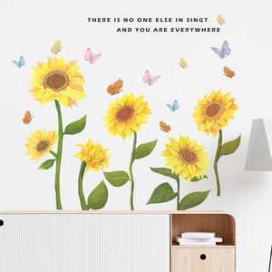 Sunflower Butterfly Wall Stickers PVC Self Adhesive Floral Decals With Inspirational Quote For Living Room Bedroom Home Decor