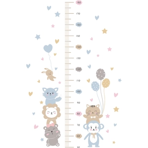Cartoon animals height chart wall sticker for kids measuring 50-180cm in macaron colors