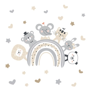 Boho style self-adhesive wall stickers with cartoon animals and rainbow for kids room