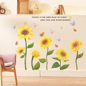 Vibrant sunflower and butterfly wall decals for living room and bedroom home wall decor