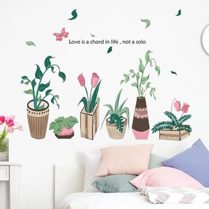 Artistic potted plant wall stickers with butterfly and inspirational quote for home decor