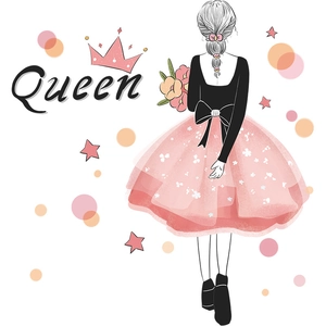 Adesivo murale artistico con ragazza che tiene fiori e gonna in tulle rosa decorativa