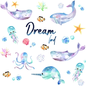Cartoon dream land ocean whale octopus wall stickers for nursery room decoration