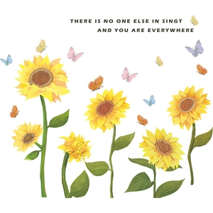 Self-adhesive sunflower wall stickers with butterflies and quotes for home wall decor