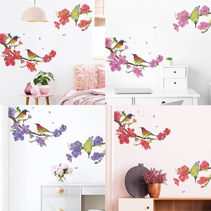 Chinese Style Plum Blossom Bird Wall Sticker PVC Self Adhesive Waterproof Flower Vine Wall Decal For Living Room Bedroom TV Background Decor
