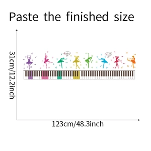 Finished size layout of piano keys and colorful ballet dancers wall sticker decor