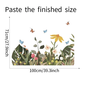 Detailed view of floral wall sticker with sunflower and butterfly motifs, 100x71cm size