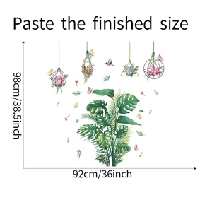 Detailed view of tropical plant wall stickers with finished size 92cm x 98cm dimensions