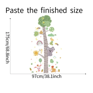 Dimensions détaillées du sticker mural animaux de la forêt pour enfant 175x97cm