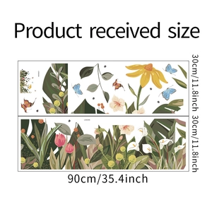 Detail layout of tropical plant wall stickers with flowers and dimensions of 90x60cm