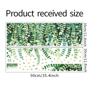 Layout of two self-adhesive wall stickers with green vines and yellow flower patterns