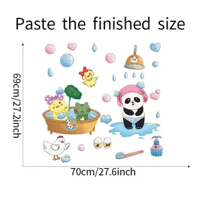 Size guide for self-adhesive cartoon bathroom wall stickers showing 70x69cm dimensions