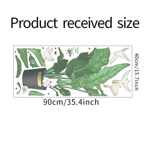 Detailed sheet layout of rabbit and potted plant wall decals showing 90x40cm size