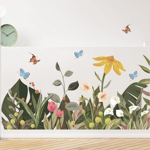 Tropical Green Plant Leaves Sunflower Flower Wall Sticker PVC Removable DIY Mural Decal For Living Room Bedroom Home Decor