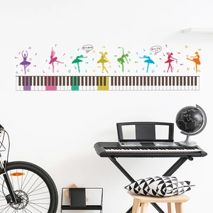 Cartoon piano keys and colorful ballet dancer silhouettes wall decals for home decor