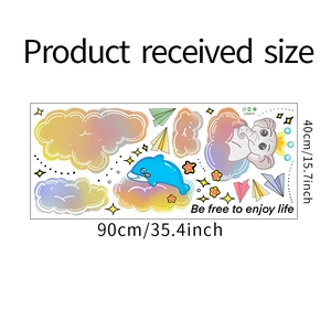Detail of cartoon cloud, elephant, and dolphin wall decals with a size of 90x40cm