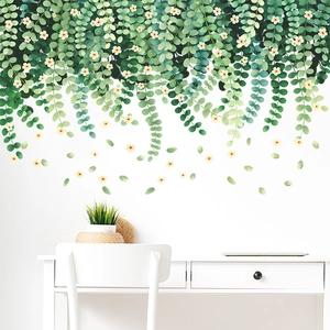 Fresh Green Leaf Vine Flower Wall Sticker Self Adhesive PVC Plant Floral Wall Decal For Living Room Bedroom Office Home Decor