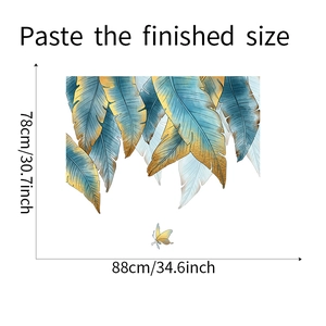 Detail view of tropical leaf wall sticker with 88x78cm dimensions on white background