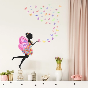Fairy and colorful butterfly wall stickers for girls bedroom home decoration