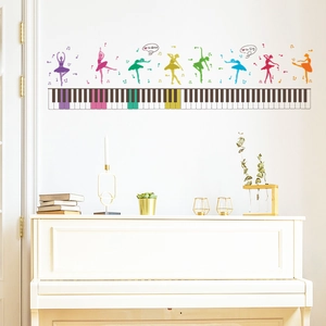 Colorful ballet dancers and piano keys wall decals for living room and bedroom decor