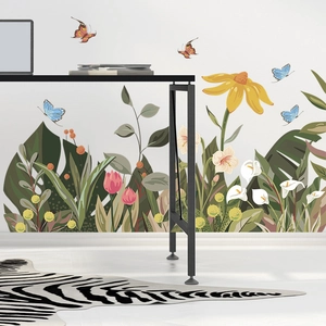 Tropical yellow flowers and butterflies self-adhesive wall stickers for home decor