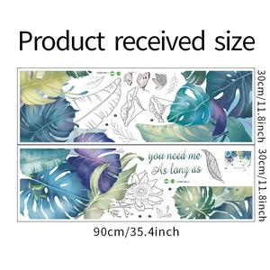 Detail view of tropical leaf wall stickers set with monstera and sunflower 30x90cm
