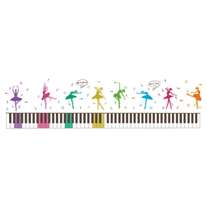 Colorful piano keys and ballet dancers wall decal for home decor with music notes