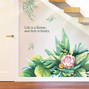 Detail of tropical plants wall sticker with Protea and monstera leaves for home decor