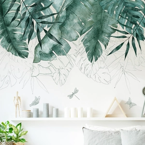 Tropical monstera leaf wall sticker in watercolor style for living room home decoration