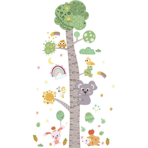 Sticker mural toise avec animaux de la forêt et arc-en-ciel pour chambre d'enfant