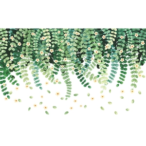 Self-adhesive wall sticker featuring hanging green vines and small white flowers