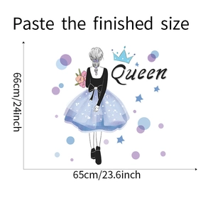 Detail showing the 66x65cm finished dimensions of the Queen girl wall sticker
