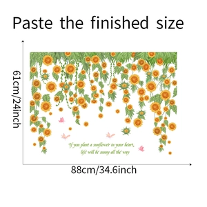 Detailed dimension guide for sunflower wall decals showing 88x61cm layout size