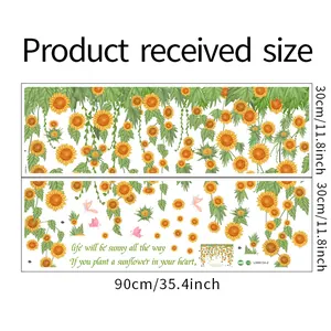 Detailed size specifications for the 30x90cm sunflower wall sticker set showing dimensions