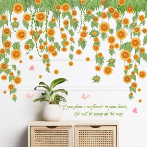 Sunflower Wall Stickers Removable PVC Floral Decor With Butterfly And Inspirational Quote For Living Room Bedroom Home Decoration