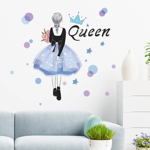 Romantic girl with flowers wall sticker for living room and bedroom atmosphere