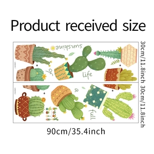 Détail des stickers muraux cactus en pot avec dimensions de 30x90cm par pièce