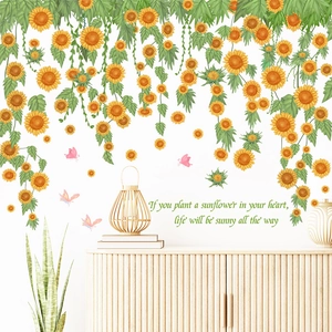 Sunflower wall decals with motivational quotes and butterflies for bedroom and living room decor