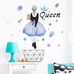 Girl holding flowers wall decal with Queen crown text for living room wall decoration