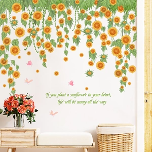 Cozy sunflower wall stickers with inspirational quote and butterflies for home decor