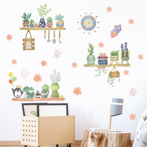 Cartoon plant and penguin wall stickers set with welcome sign for home nursery decor