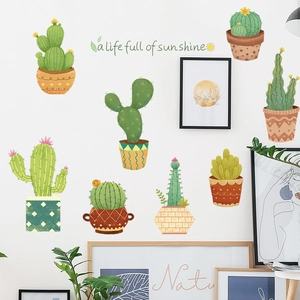 Stickers muraux cactus peints à la main de style nordique avec plantes en pot