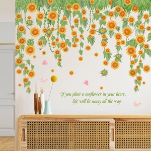 Decorative sunflower wall decals with butterfly and quote for home bedroom aesthetic