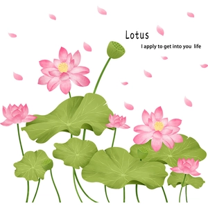 Elegant lotus and lily pad wall decals with pink flowers for home living room decor