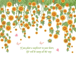 Sunflower wall stickers with positive quotes and butterflies for bedroom home decor