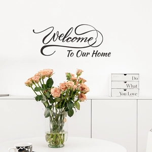 Minimalist black Welcome To Our Home wall decal sticker for modern home decor
