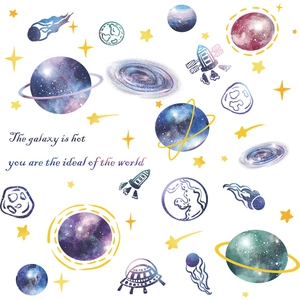 Dreamy galaxy wall stickers with planets, rockets and stars for kids bedroom decor
